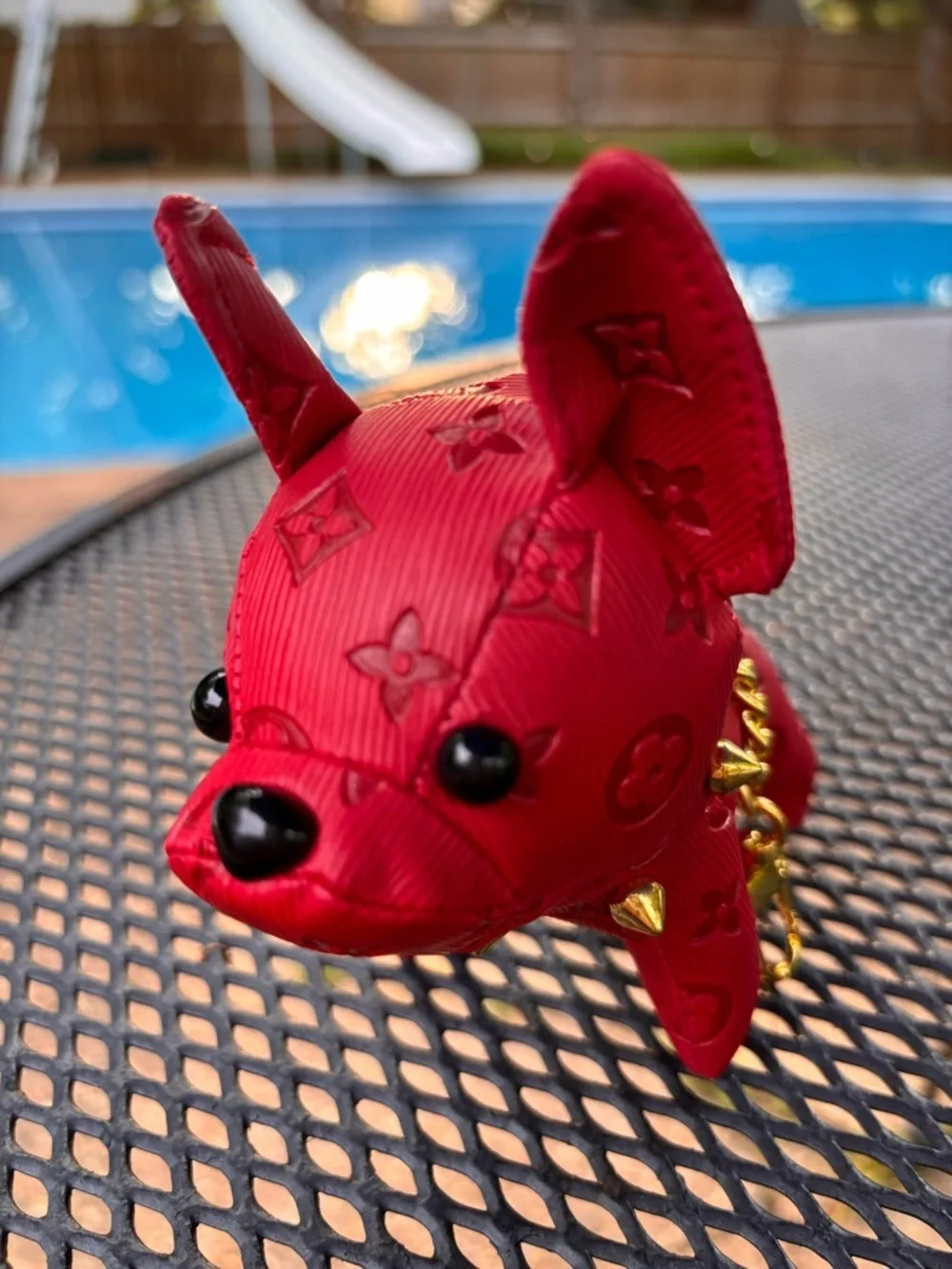 Bag Charm/Key Fob, Adorable Red Bulldog With Spiked Collar NWOT